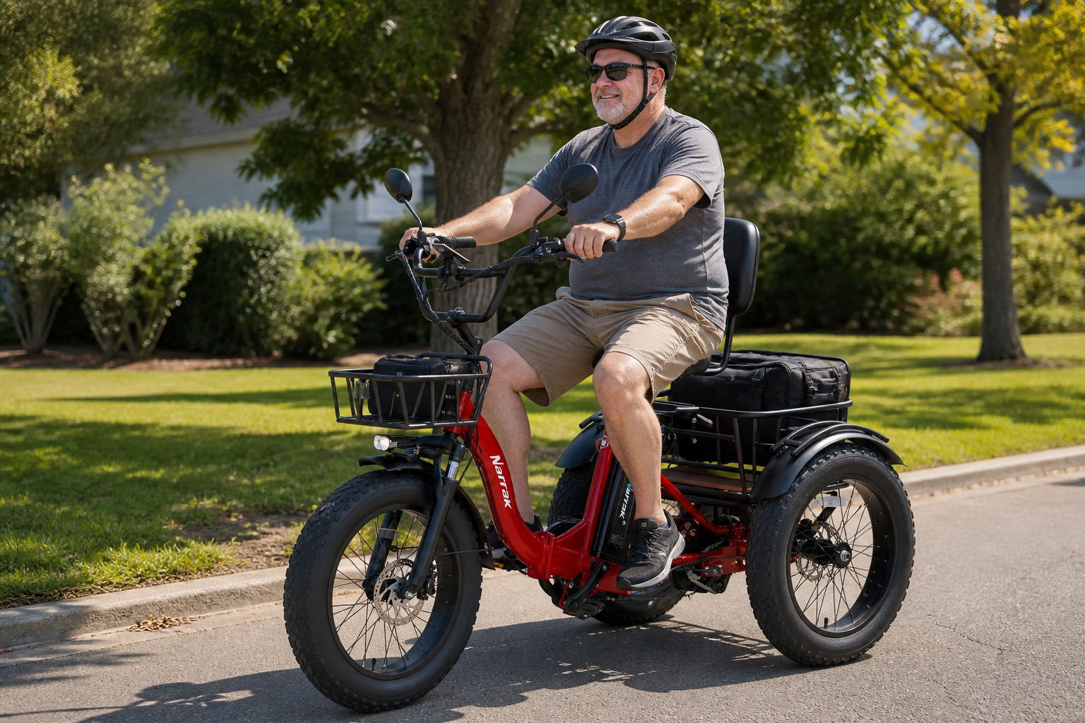 Best ebike for heavy riders — Narrak S180 folding electric trike, 290 lb frame listing