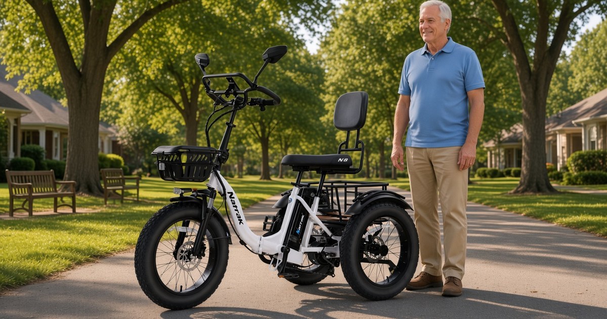Narrak N8 electric trike with high backrest and front basket