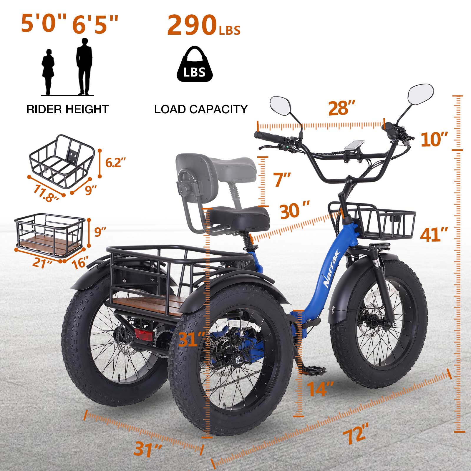 Folding Electric Tricycle S180 Blue