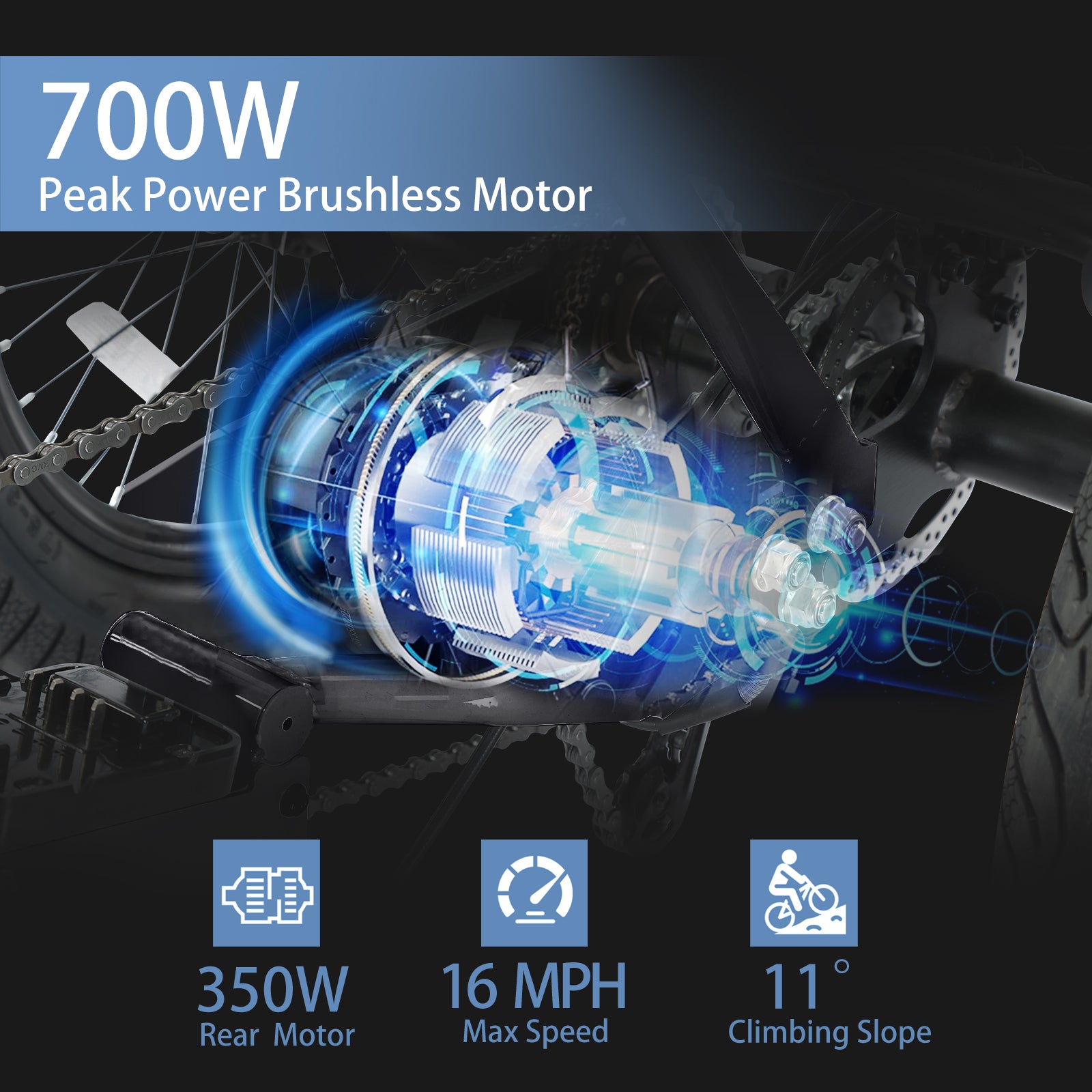 Electric Tricycle with Peak 700W Motor, 468WH Removable Battery and Large Baskets 36V 13Ah 350W