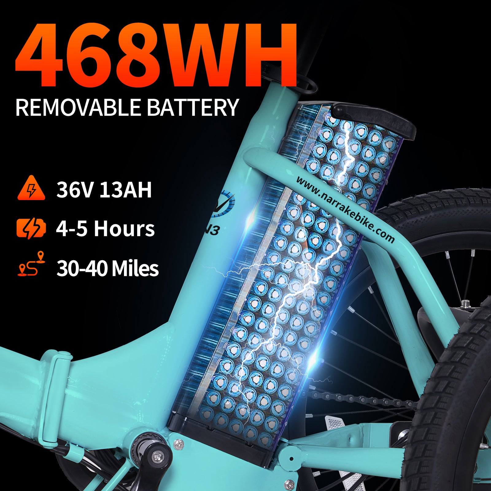 Electric Tricycle with Peak 700W Motor, 468WH Removable Battery and Large Baskets 36V 13Ah 350W