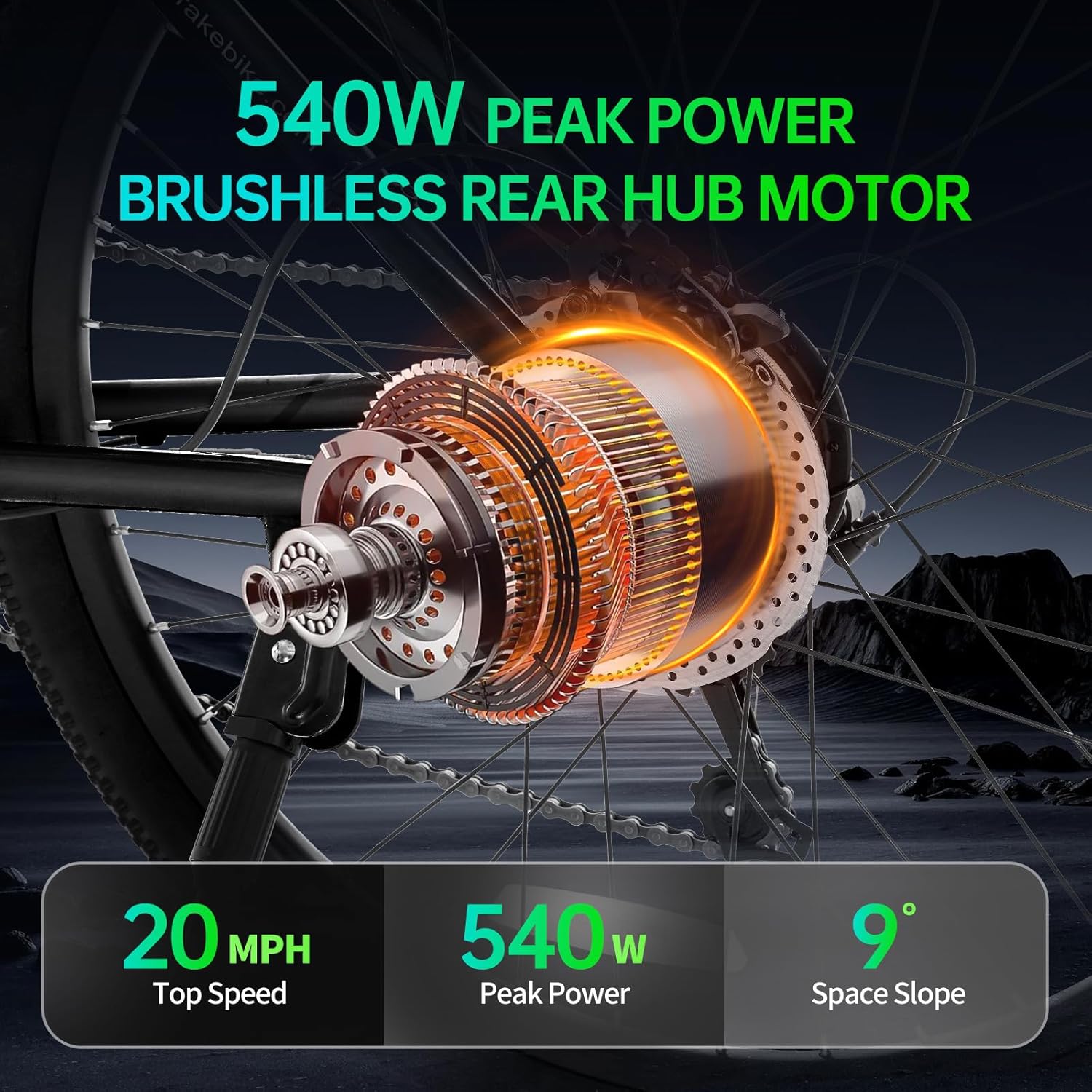 540W Peak Motor 36V 10.4AH Removable Battery Mountain Bike Black