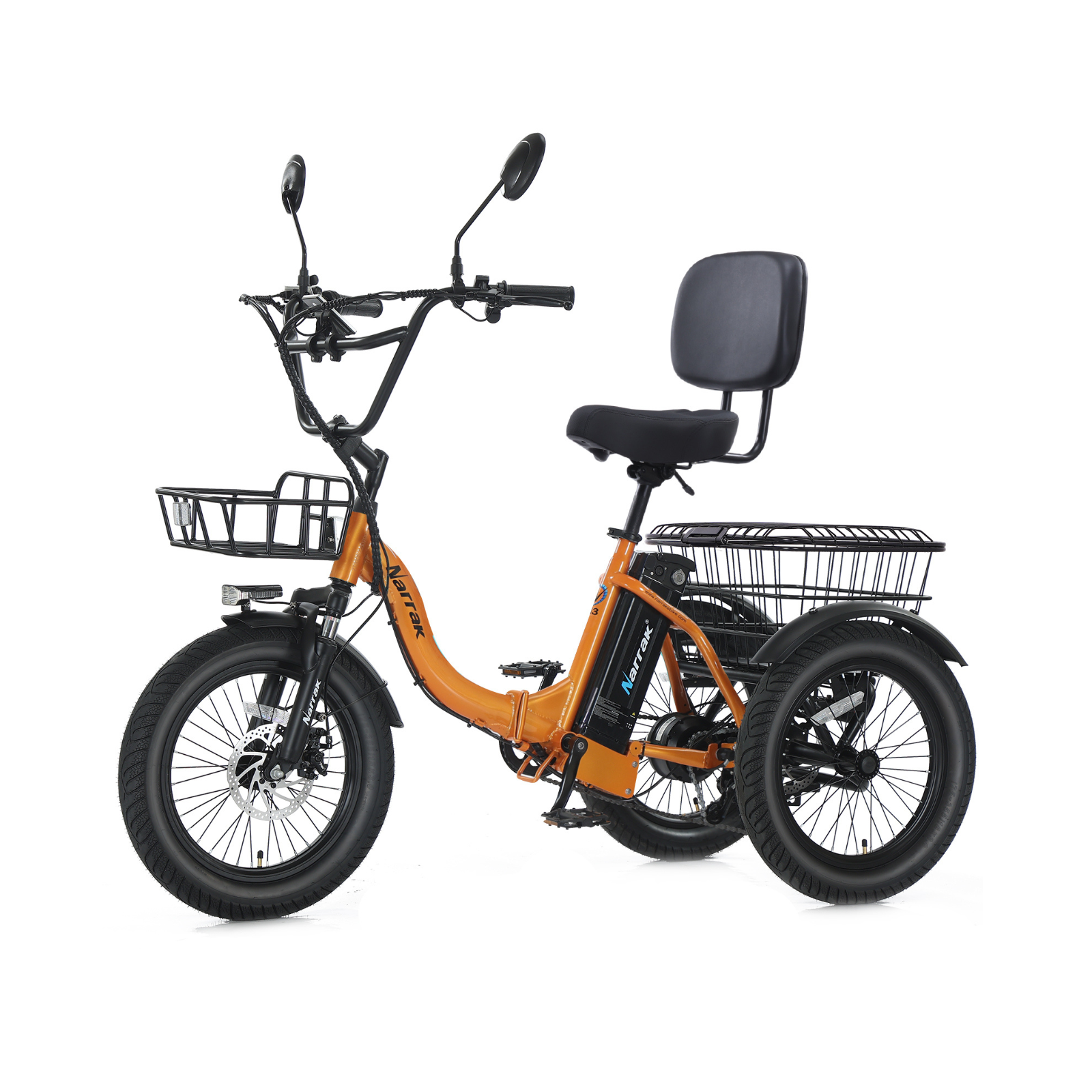 Electric Tricycle with Peak 1100W Motor, 624WH Removable Battery and Large Baskets 48V 13Ah 500W