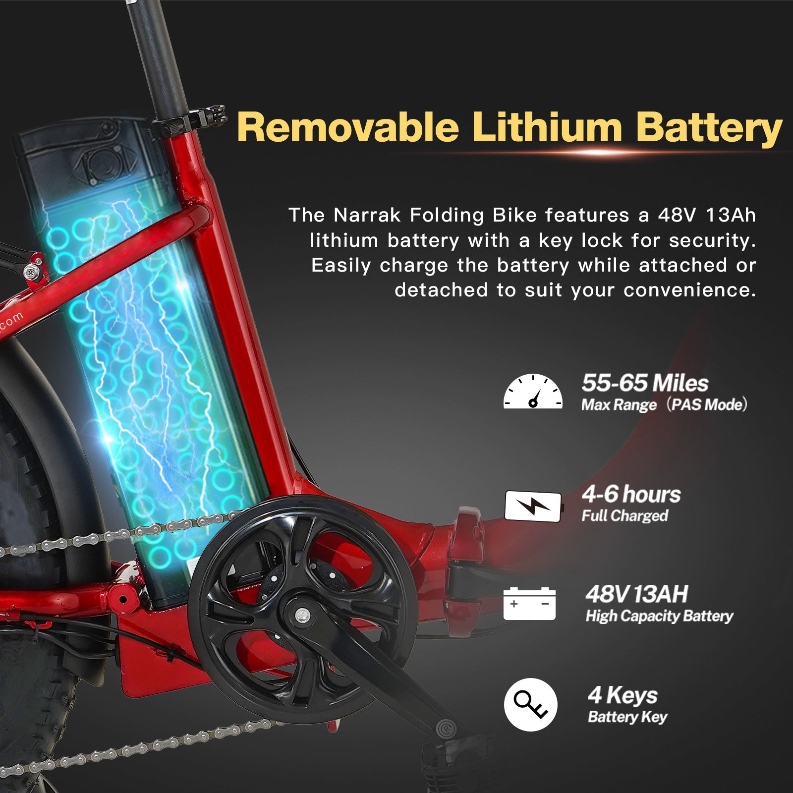 Folding Electric Bicycle with Peak 1100W Motor 48V 13AH 624WH Removable Battery Step Over / Thru E-Bike