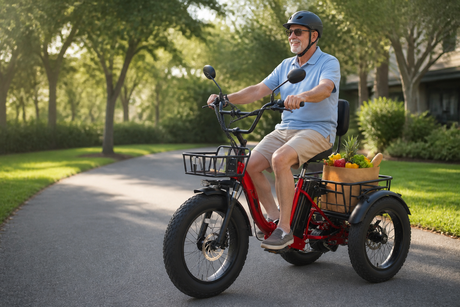 Ebike with basket — Narrak S180 folding electric trike front and rear cargo baskets