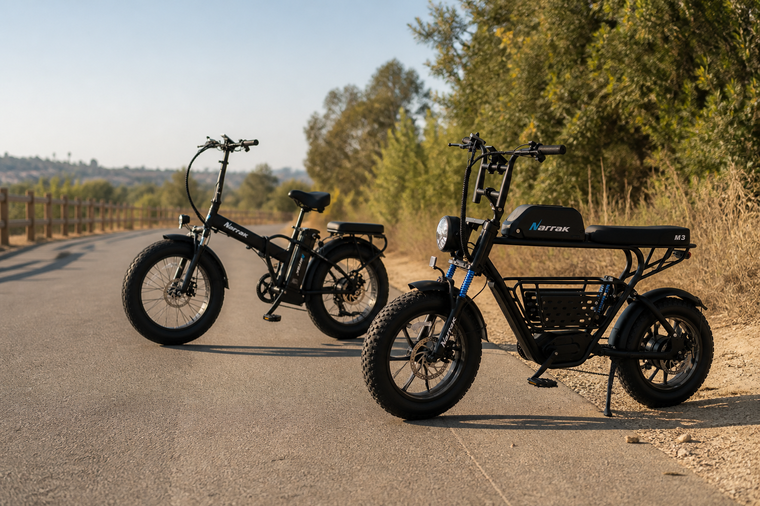 Moped style vs regular ebike comparison — Narrak M3 and fat-tire e-bike