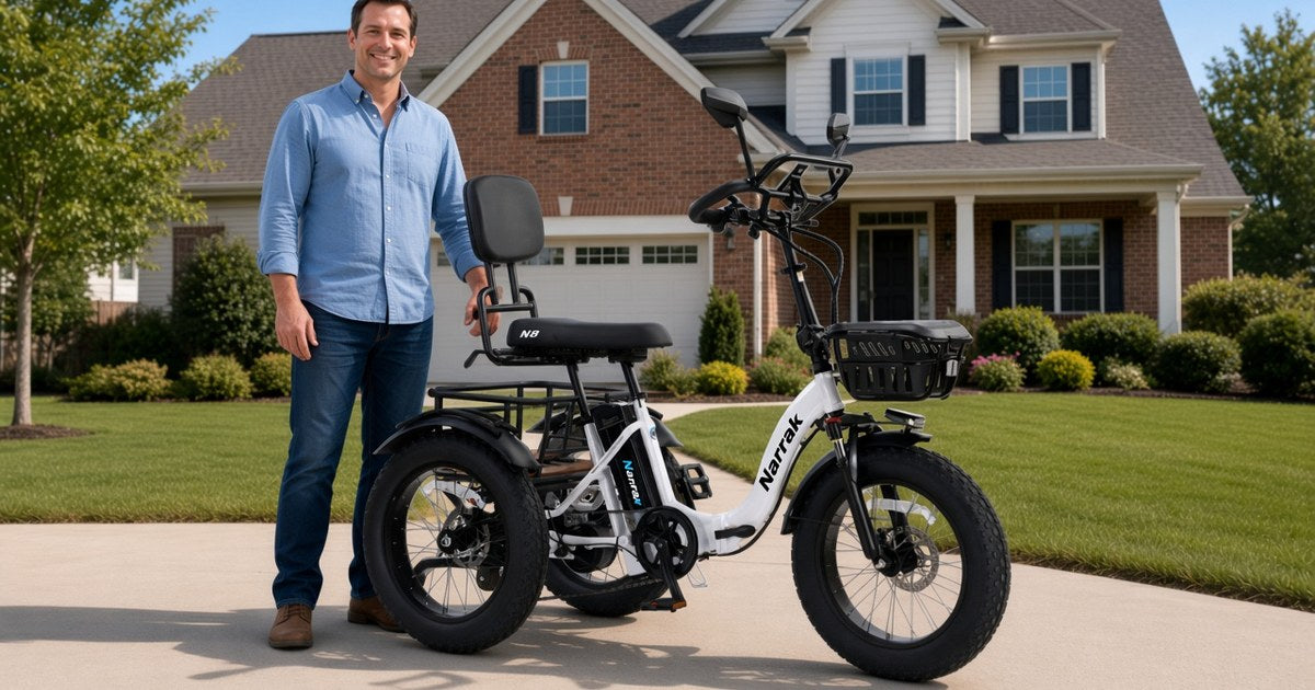 Narrak N8 electric trike with high backrest and front basket