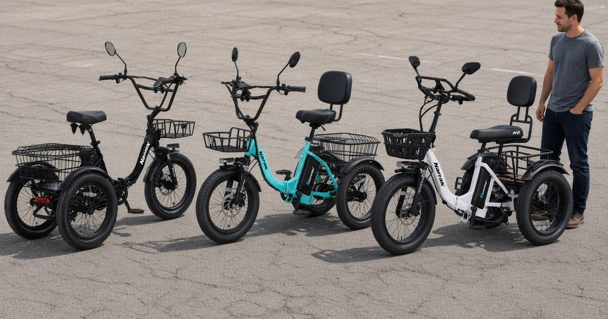 Narrak N3, N6, and N8 electric trikes side by side