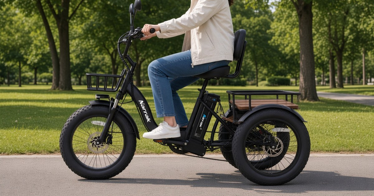 Narrak S180 folding electric trike with front basket and rear rack