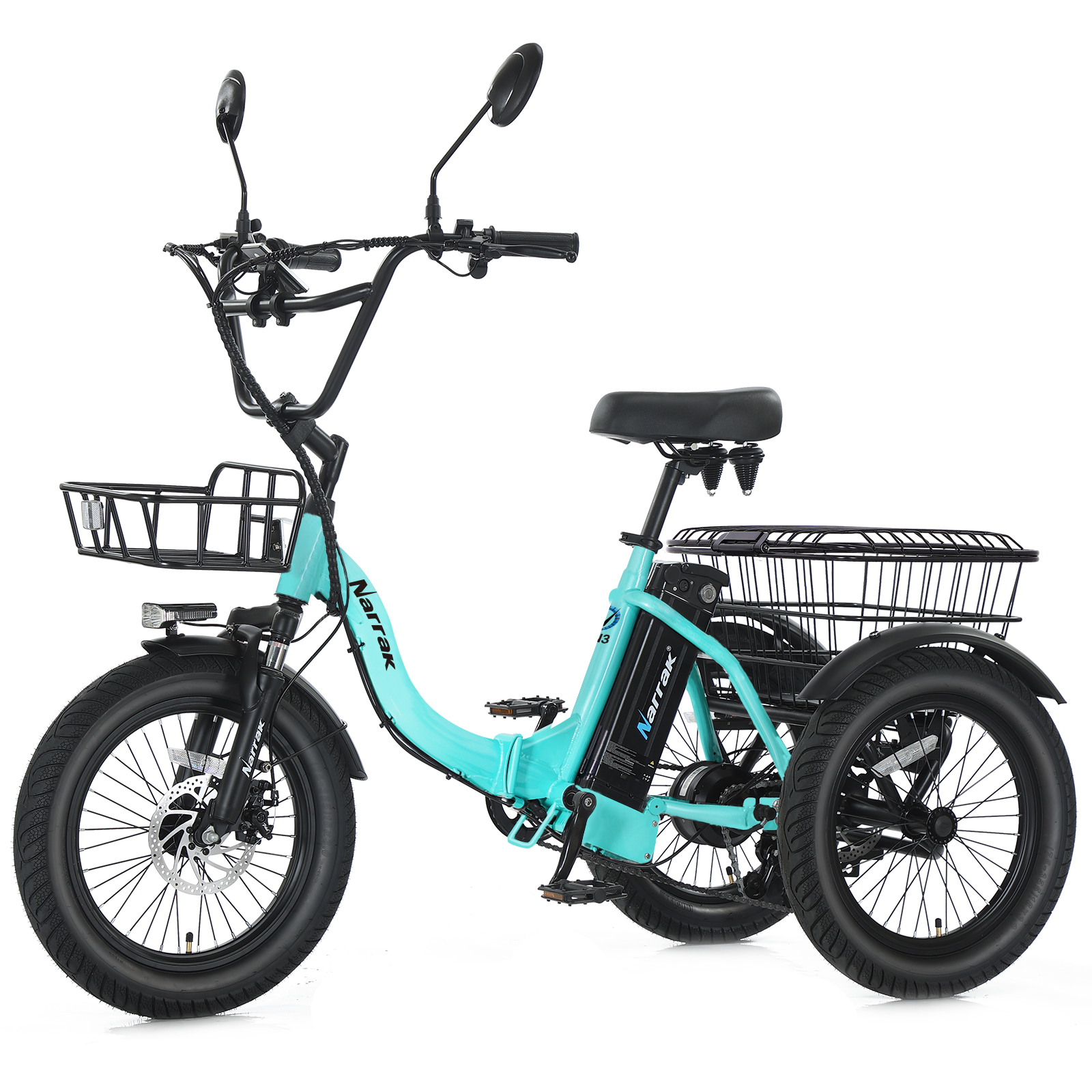 Electric Tricycle with Peak 700W Motor, 468WH Removable Battery and Large Baskets 36V 13Ah 350W