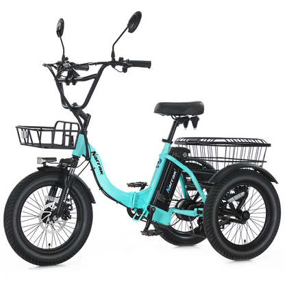Electric Tricycle with Peak 700W Motor, 468WH Removable Battery and Large Baskets 36V 13Ah 350W