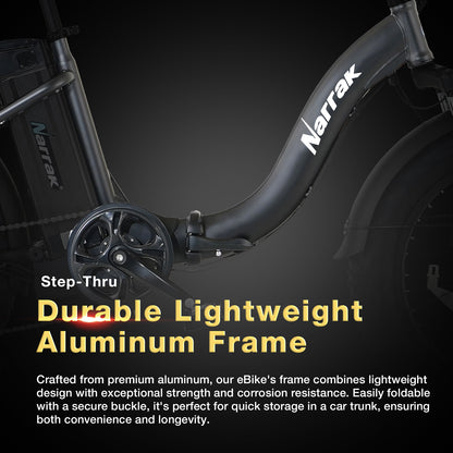 Folding Electric Bicycle with Peak 1100W Motor 48V 13AH 624WH Removable Battery Step Over / Thru E-Bike
