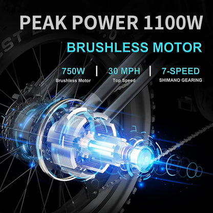 Folding Electric Bicycle with Peak 1100W Motor 48V 13AH 624WH Removable Battery Step Over / Thru E-Bike