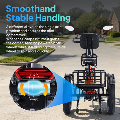 Narrak N8 semi-recumbent electric tricycle - dual basket configuration