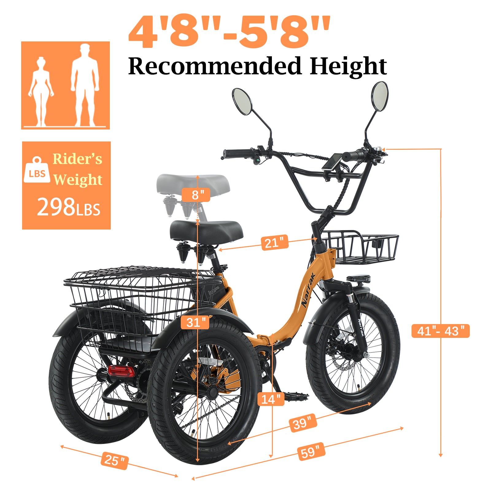 Narrak N3 electric tricycle - dual basket configuration
