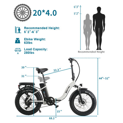 Folding Electric Bicycle with Peak 1100W Motor 48V 13AH 624WH Removable Battery Step Over / Thru E-Bike